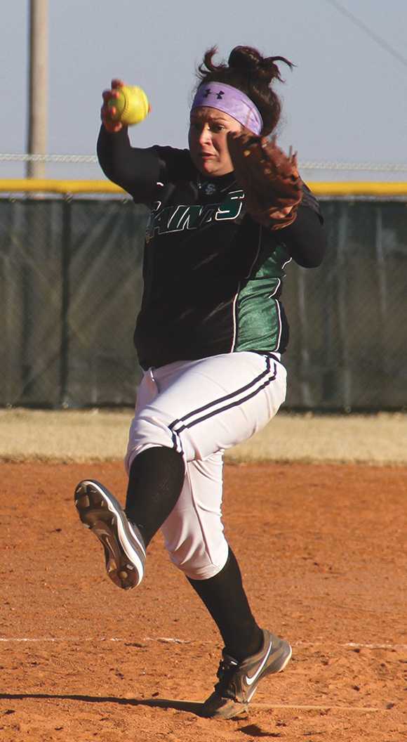 Crusader photo/ Maria Lara
Seward County Lady Saints softball team held their home double header games against Northern Oklahoma-Enid  on Wednesday and ended the day with two solid wins, 2-1 and 9-1. The softball team will head to Frank Phillips today for a double header.  The Lady Saints are off to a strong start with a 13-2 record. 