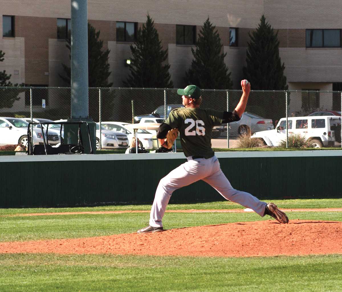 Crusader photo/Efren Rivero
Chris Juracek pitches against Garden City Community College last Friday. Juracek pitched for a couple of innings during the fall scrimmage. The Saints will play again in Liberal on the Oct. 17 against Frank Phillips College.