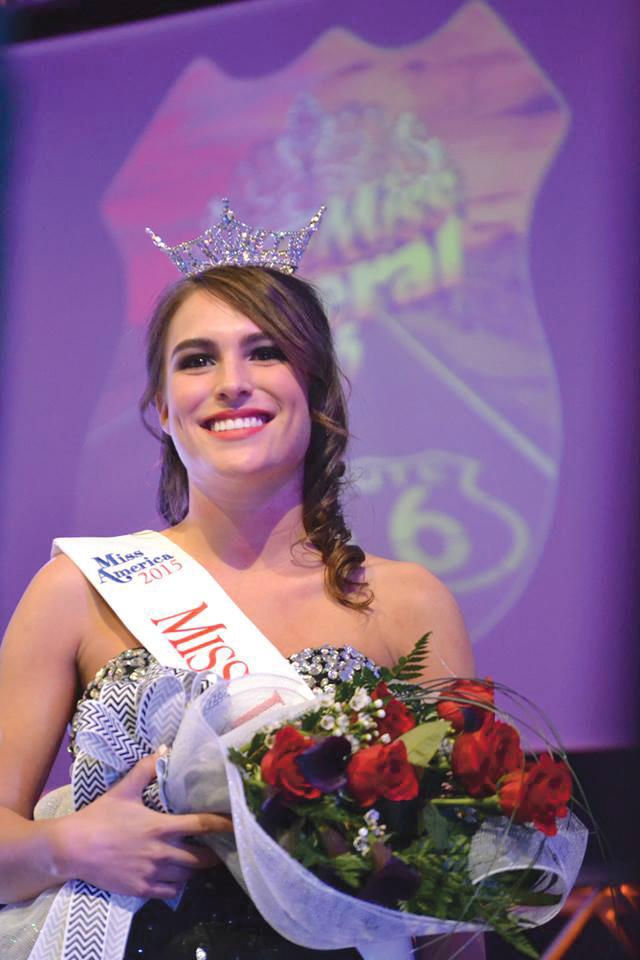 Crusader photo/ Diana Chavira Allyson Nondorf smiles to her fans in the audience as she makes her way across the stage after being crowned Miss Liberal 2015. Nondorf also received the "Quality of Life Award" $500 scholarship, and tied with contestant Lexie Kilbourne in lifestyle and fitness swimwear and was voted as the People's Choice.