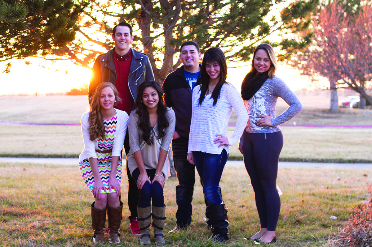 Crusader photo/Maria Lara
2015 homecoming candidates include, bottom row, from left,  Marcala Pewthers, Rachael Cano, Jackie Arnold, Thayna Silva. Back row,  Grant Glaze and Alex Burciaga. See candidate information at right. Candidates not pictured: Kate Mulligan, Ricardo Nava, Sal Valdez and Tony Dorado. 