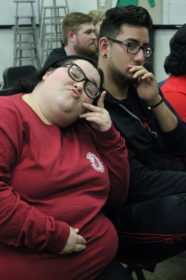 Choir students Alyssa Fisher and Edic Moreno, take a break from singing by posing for the camera.