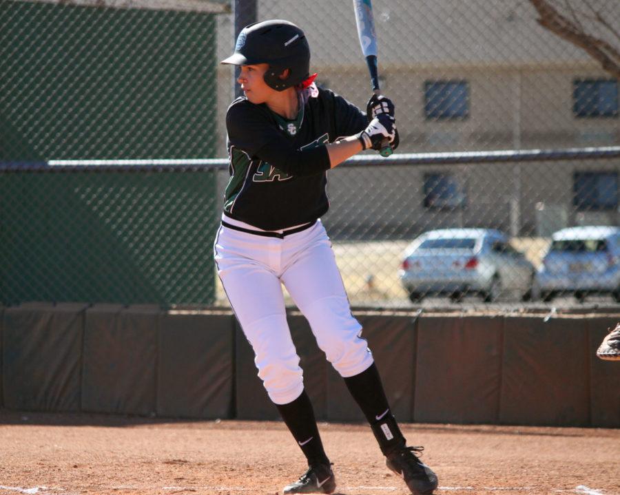 Taylor Kathler attempts a slap hit. Kathler played in 53 games as a freshman for the Lady Saints last season, hitting .253 with 11 driven home and 20 stolen bases on the year.