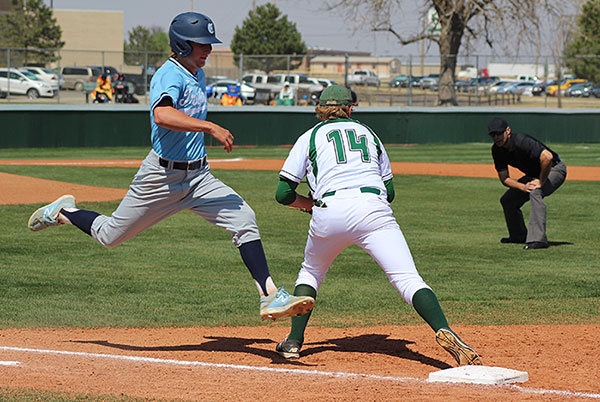 Freshman Jacob Nielsen, ready in stance to record an out. Nielsen has had eight RBIs (Runs batted in) so far this season. 