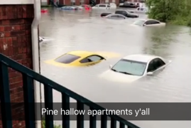 A former Saint sent this snapchat to the athletic department showing flood waters in the parking lot of their apartment building.