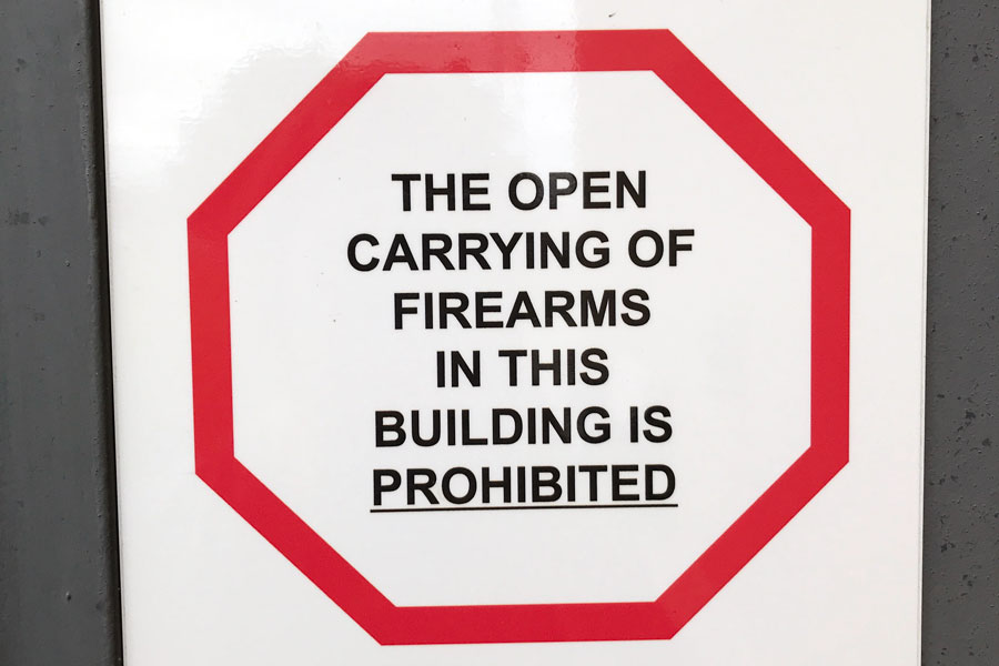 This sign is posted in front of every door at SCCC. Concealed carry laws are changing on college campuses.