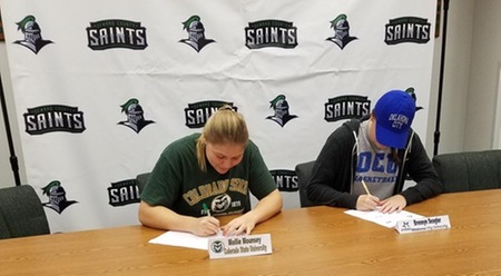 Mollie Mounsey and Brennyn Seagler both sign to play at 4-year universities. Mounsey will attend CSU and Seagler will attend OCU.