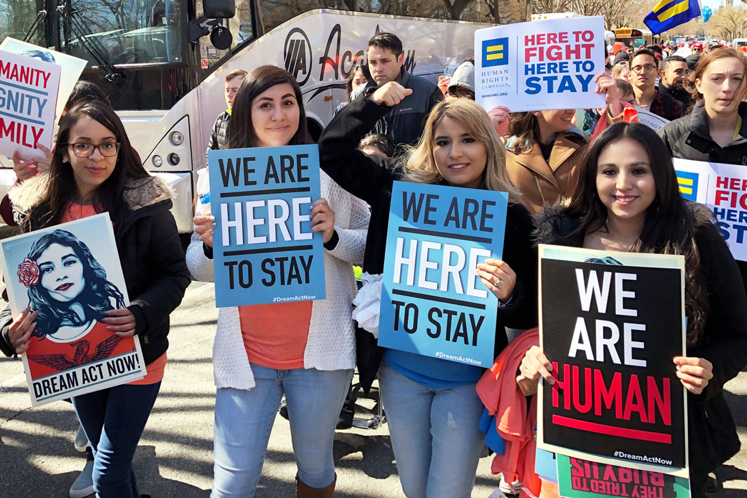 (right to left) Janeth Vazquez, Sarahi Aguilera and two other dreamers fight for a Dream Act in Washington D.C. on March 5.