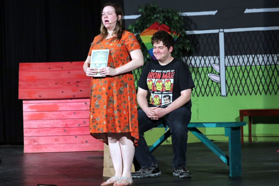 Sally Brown, played by Rebecca Frydendall, talks to her brother, Charlie Brown, played by Matthew Schmitt. 

