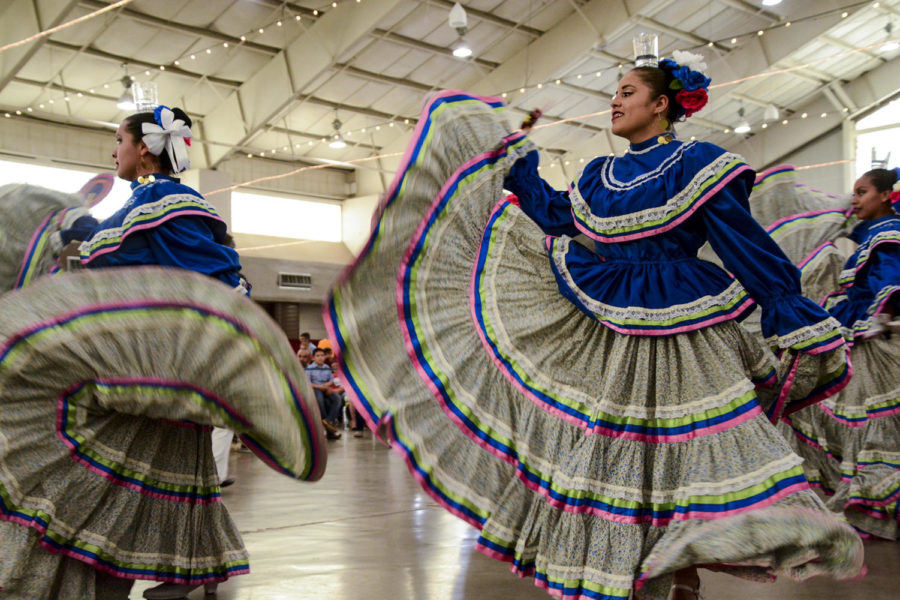El Grupo de Danza Ballet Folklórico Omawari  de Delicias Chihuahua performs on May 5 in the community center. The women swirl while balancing glasses of water on their heads. Not a single drop was spilled. It’s the second time they have come to Liberal to perform traditional dance as part of Cinco de Mayo celebrations. 