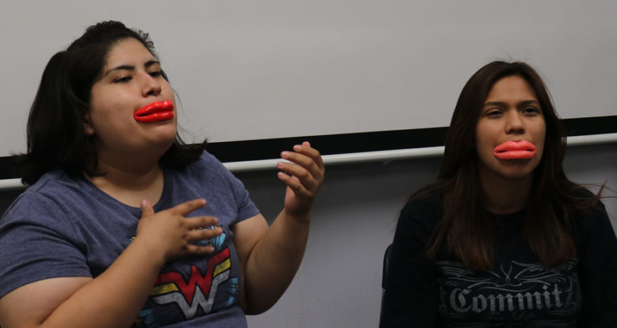 Michelle Mattich and Alondra Votello trying to talk with silicone lips. (Compete Fail)