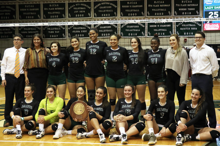 After defeating the Barton Cougars and the Hutchinson Blue Dragons, the Lady Saints claimed the Region VI Championship title. They will travel to Hutchinson to play in the NJCAA DI National Tournament from Nov. 15-17.