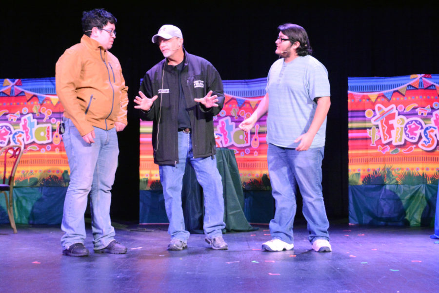 Fernando Nunez as Alex, Osvaldo Morales as Rudy and Joe Denoyer as Nicolás rehearse for their upcoming performance in Novio Boy.