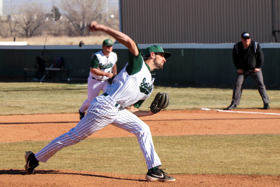 Ryan Giberson, pitcher from Waterloo, Ontario, only allowed one run in the second game against Redlands Community College. He struck out five in six innings of play.