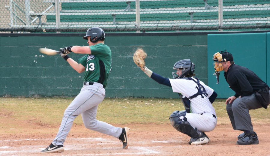 Baseball+Saints+played+against+Colby+at+2+p.m.+last+Friday.+Saints+lost+the+first+game+but+came+back+up+to+win+the+second+game+against+Colby.