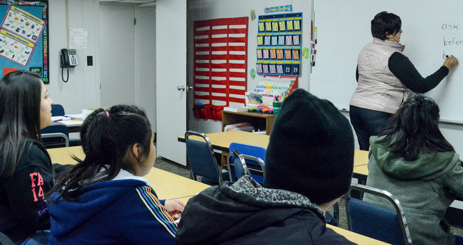 Lee* learns English at the Seward County Community College Colvin Center. Attending class and learning from Sonia Hernandez and other Colvin instructors helps the Guatemalan work toward her goal of an education.