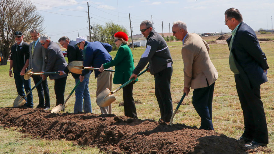 Dignitaries break the ground for the Sharp Champions Center. Construction should start late in May 2019. 