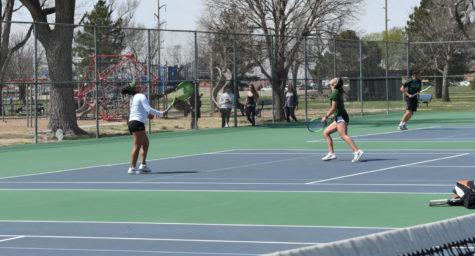 Patricia Panta and her partner Maria Aveiga are No. 1 in doubles for SCCC. They led the game 8-5.