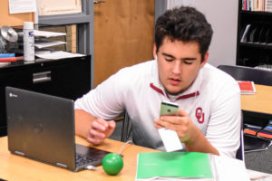 The internet and server went out for the second time in the middle of classes on Aug. 28. Kris Liggett, Ness City Freshman, was like everyone else on campus and had to switch from wifi to using his phone data to get things done.