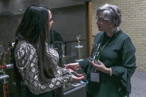 Wendy Vasquez, alumni coordinator, and Elizabeth Irby, hall of saints inductee, were filled with joy after the ceremony. Irby wants to thank all those who helped with the ceremony, and appreciates the community for their support.
