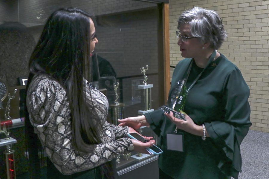 Wendy Vasquez, alumni coordinator, and Elizabeth Irby, hall of saints inductee, were filled with joy after the ceremony. Irby wants to thank all those who helped with the ceremony, and appreciates the community for their support.
