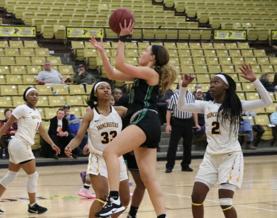 Tianna Jonhnson makes one of her 14 points for the night. She also had two assists, helping the team win the game against Garden City Community College.
