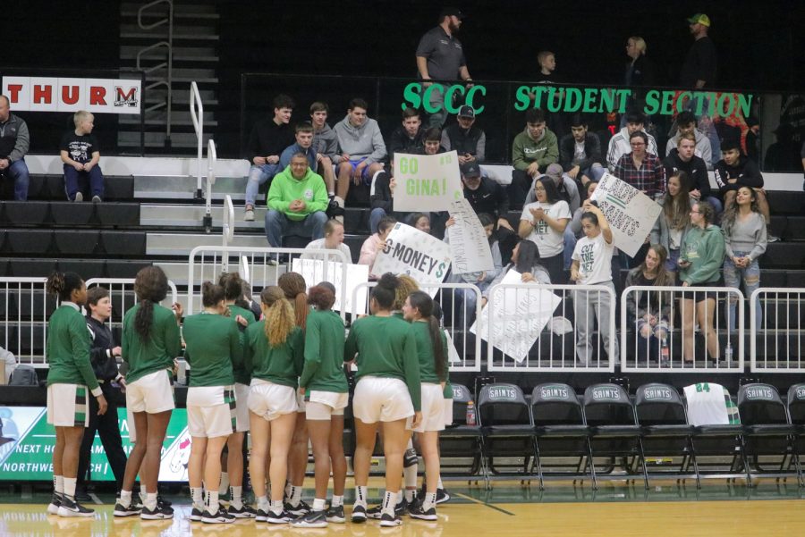 Ulysses High School came to support the Lady Saints in the Greenhouse. They made posters to show support for the women’s team and their hometown player, Gina Ballesteros. One aspect of the “Greenhouse magic” is the fan base comes from area towns as well as Liberal.