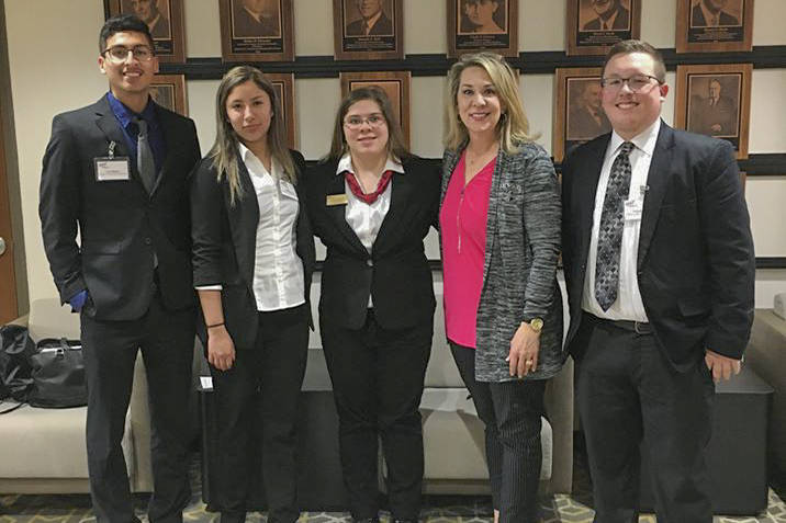 Phi Beta Lambda attended the state leadership conference on March 7. From left to right: Joel Obando, Pilar Cazares, Mariah Behrns KS PBL Vice-President, Lisa Kennedy PBL advisor and Cody Bradley SCCC PBL President. Not pictured is Jessica Schupman who received 1st in Local Chapter Annual Business Report.