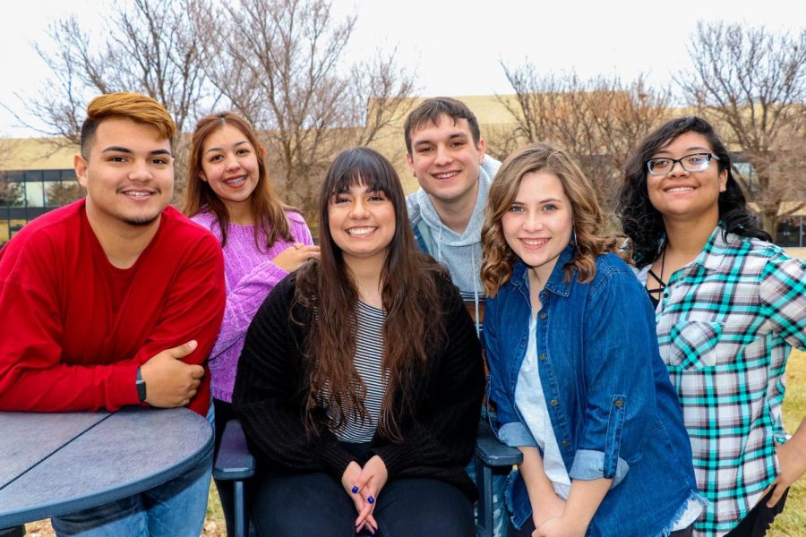 The Crusader News staff from the spring semester left to right: Elvis Polvon, Denise Perez, Annette Meza, Preston Burrows, Rebecca Irby and Maggie Ibarra. 