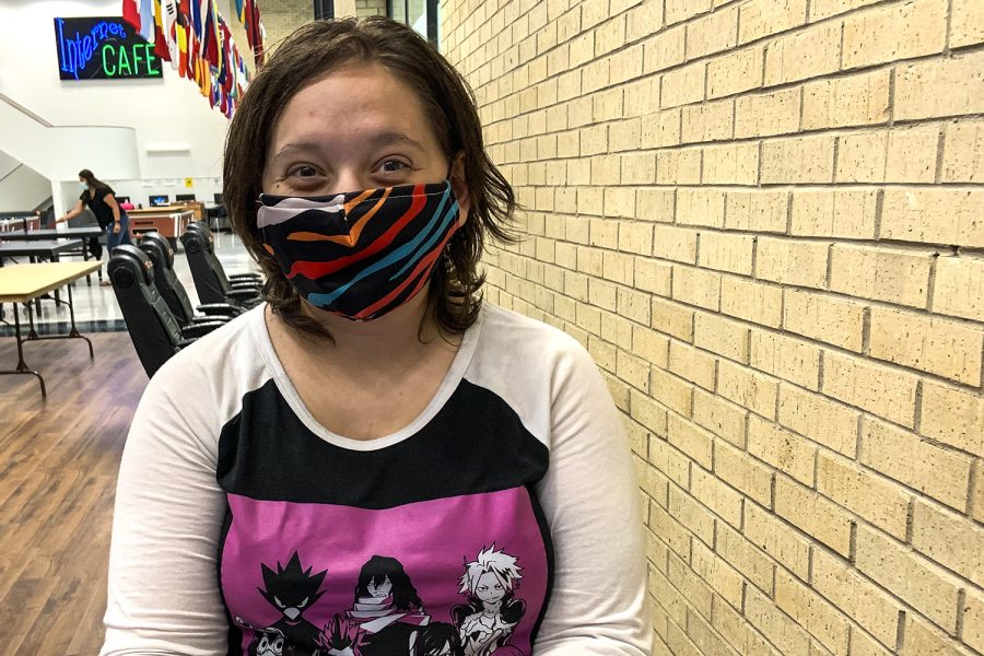 Kailey Linenbroker, freshman accounting major, hangs out in the student union between classes. The spot for student is still active even with social distancing taking place.