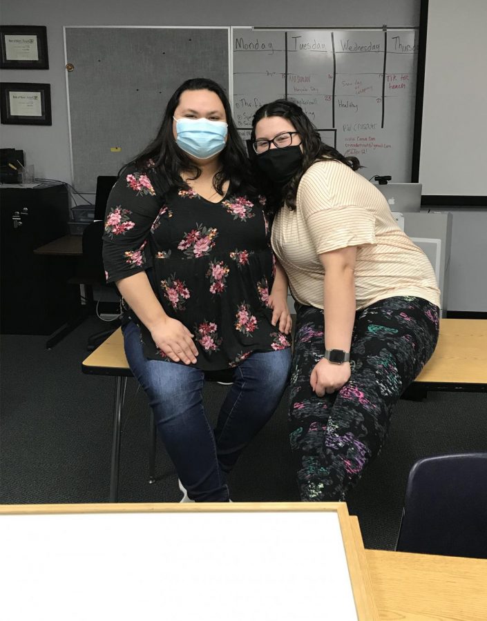Destiny Vasquez and Mary Ramirez are normally behind the camera - video and still. The two are in the Crusader lab working most afternoons.