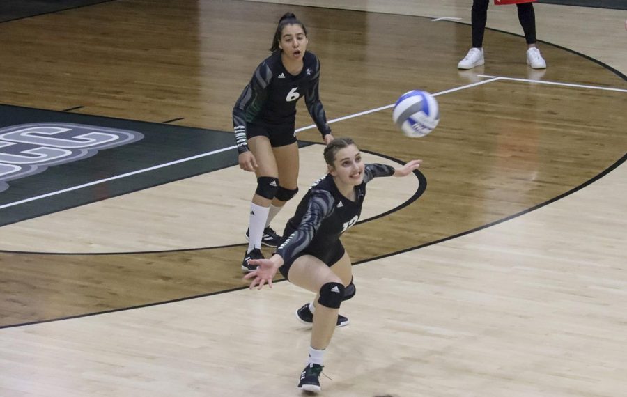 Berfin Mertcan goes to save the ball. The Lady Saint has an overall of 94 attacks and 31 kills. Mertcan is a setter for the Lady Saints, from Izmir, Turkey. 