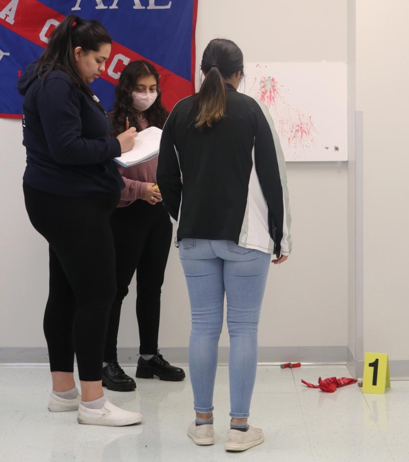 Students Andrea Andrade, Shania Castro, Maricruz Aguirre teamed up to confront the problem and questions everyone had: ‘What happened?’, ‘Who did it?’. ‘Is there any evidence or samples left behind?’ In groups, the students had the primary objective of learning how to properly record the crime scene, the evidence left behind, etc. 