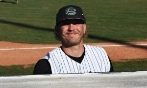 Jarron Wilcox from Billings, Montana, chose to bleach his hair and give himself a mullet. Transfer sophomore Wilcox came from Phoenix, Arizona to be one of our Saints catchers. 