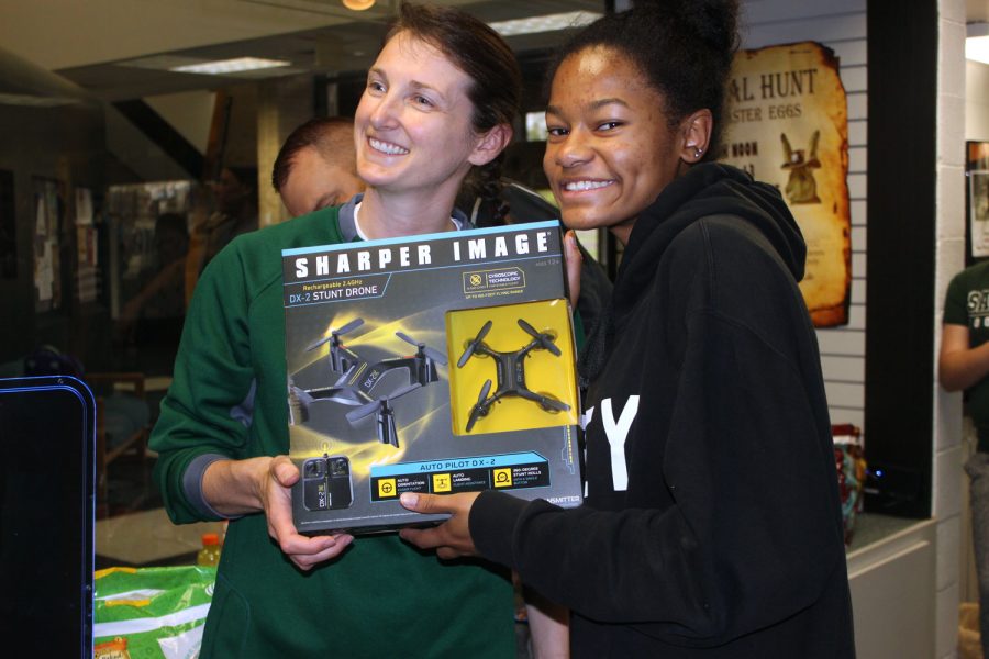 Freshman, Briana Domino, won a stunt drone with one of her prized eggs she found. Students had a chance to win Beats by Dre, ear buds, candy, cups, and more.