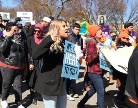 Sarahi Aguilera, sophomore pre-law major, marches during the March 5 DACA protest in Washington D.C. Aguilera has been to the nation's capitol six times to help fight for Dreamers, including herself.