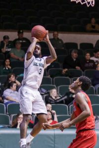 Sophomore guard, Devin Bethely, scored 13 points for the Seward Saints on Feb. 24 against the Hutchinson Blue Dragons in the greenhouse.