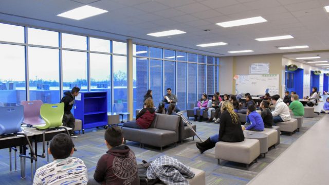 On Feb. 27 at Meadowlark Elementary, young students sat comfortably to listen to SCCC students, Cassandra Arredondo and Aiden Gomez read to them.