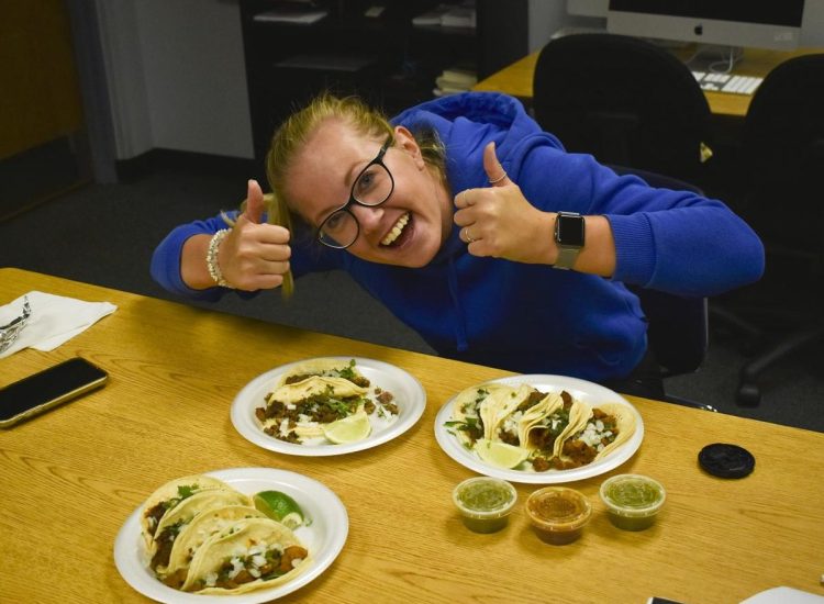 Saskia Vogelsang said she was excited to skip the cafeteria and try out the “Mexican Sonic” tacos. For the student from the Netherlands, it was her first time eating from a taco truck.
